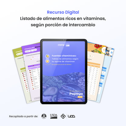 [PDF] Fuentes Vitamínicas | Tablas de alimentos por porción 🥗🍎✨